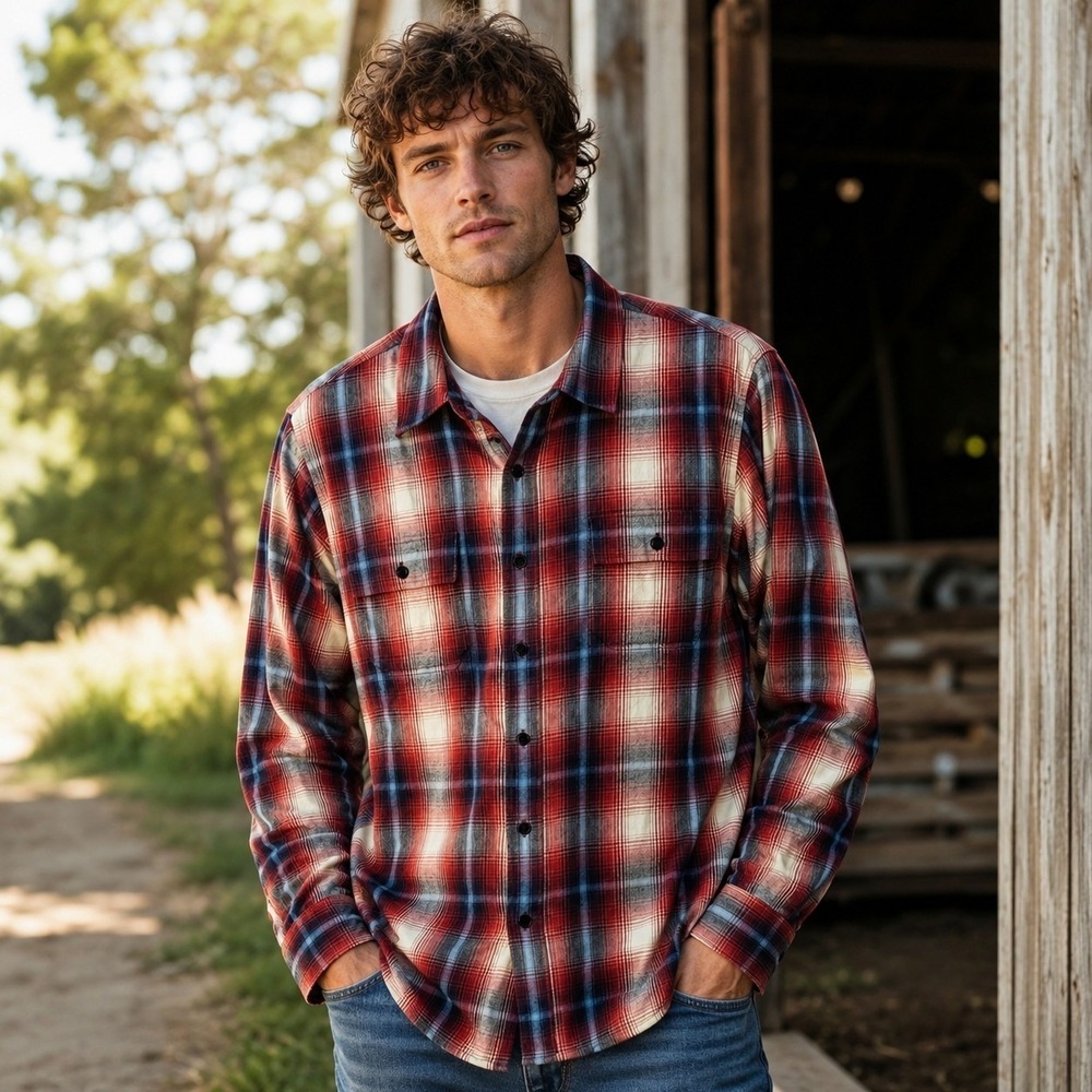 FRAME Men's Plaid Flannel Classic Fit Size Large Designer Rugged All Day Comfort